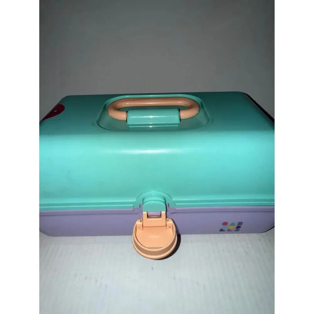 Vtg Caboodles Make Up Case Model 5625 Teal Purple Mirror 2 Tier Vanity Travel